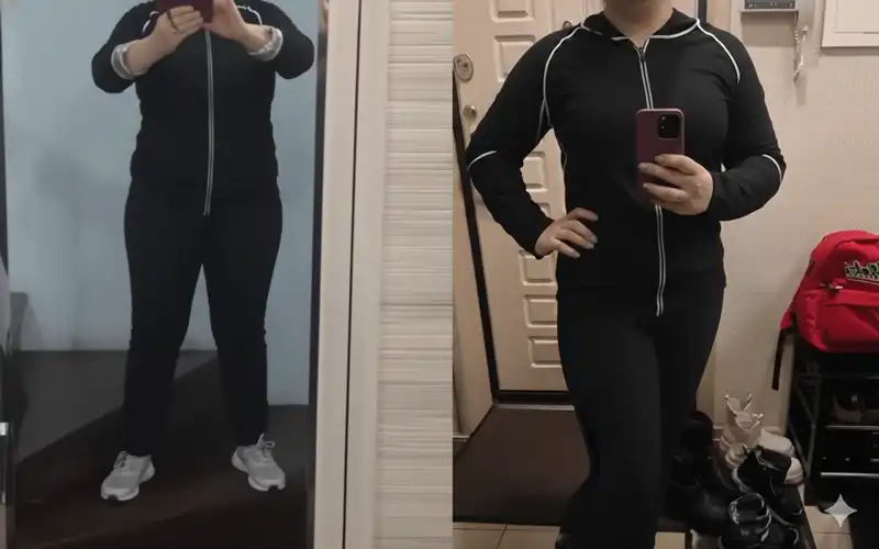 До и после тренировок в костюме с эффектом сауны